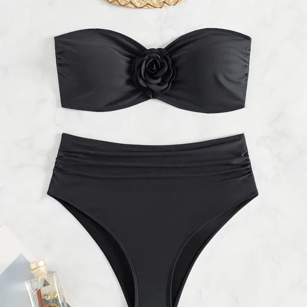 Black Floral Two-Piece Bikini Set