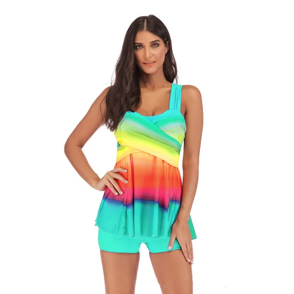 Gradient Rainbow Skirted One-Piece Swimsuit