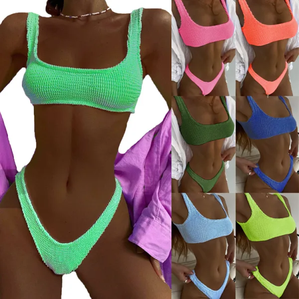 Crinkle Texture Bikini Set in Pastel and Vibrant Tones