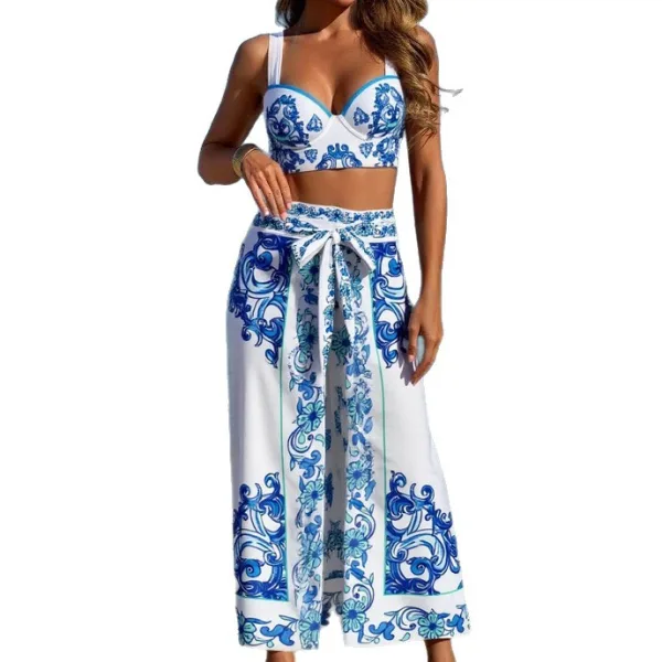 Printed Three-Piece Bikini Set with Coordinating Cover-Up
