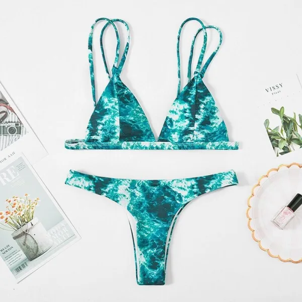 Verdant Leaf Print Bikini Set