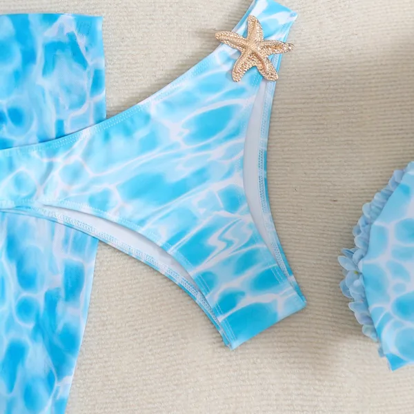 Azure Gradient Three-Piece Bikini Set