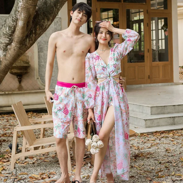 Floral Long-Sleeve One-Piece Swimsuit