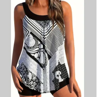 Classic Two-Piece Swim Set with Supportive Shorts