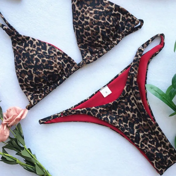 Leopard Print Three-Piece Bikini Set