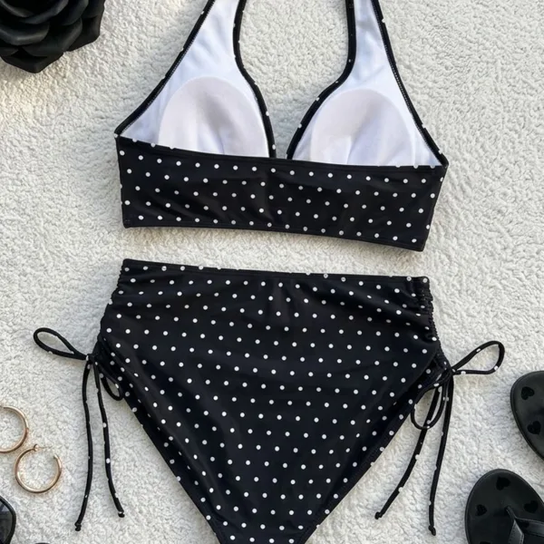 Vintage Polka-Dot Ruffled V-Neck Bikini Set