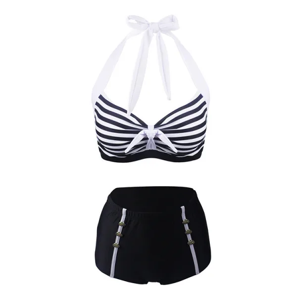 Striped High-Waist Bikini Set