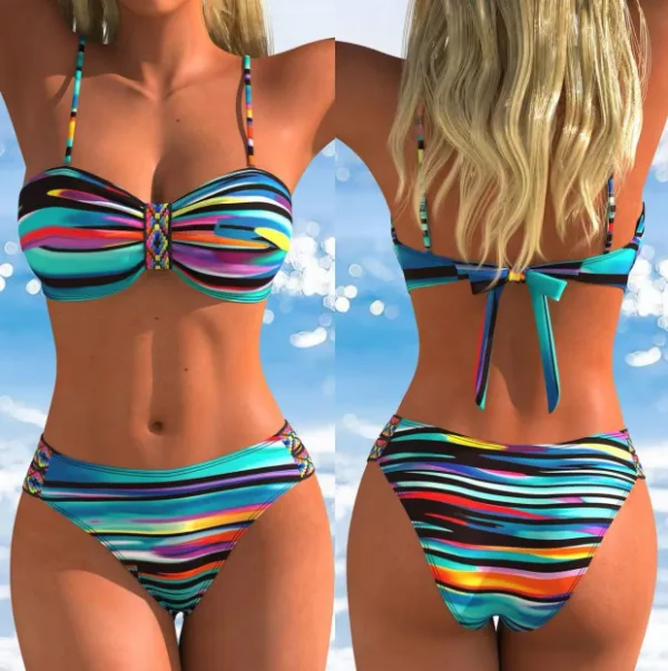 Multi-Stripe Tie-Side Bikini Set