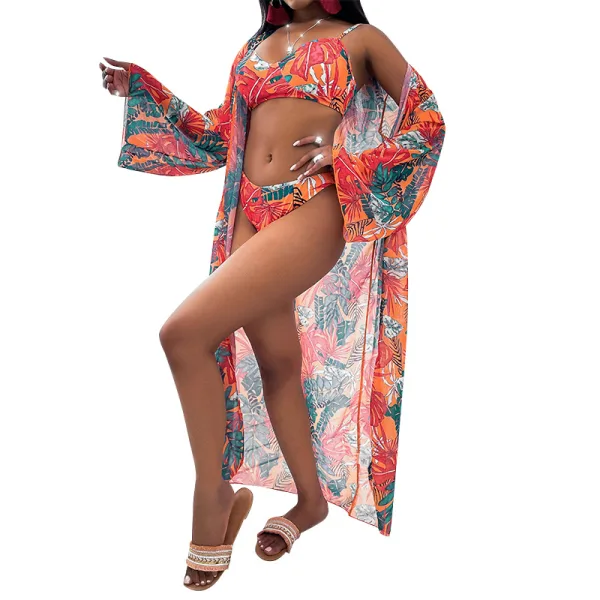 Three-Piece Printed Bikini Set