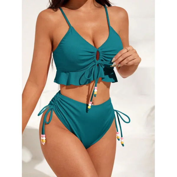 Solid Ruffled Bikini Set