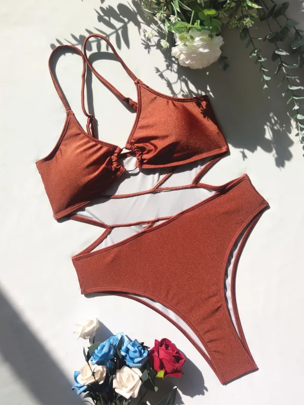 Minimalist Solid Coffee Two-Piece Bikini Set