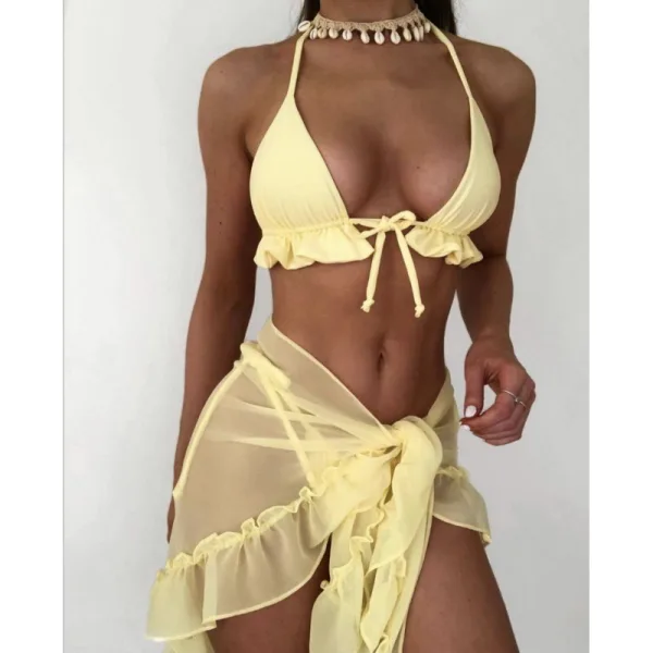 Pleated Mesh Skirt Bikini Set
