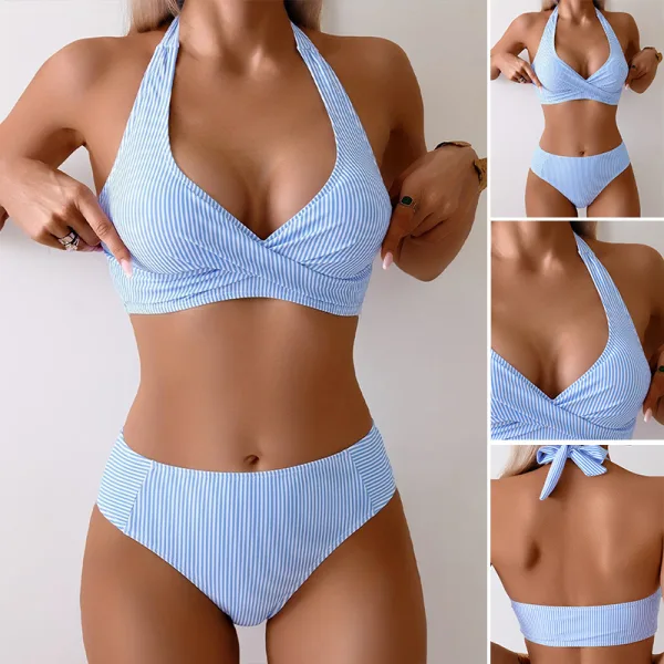 Serena Striped Halter Bikini Set
