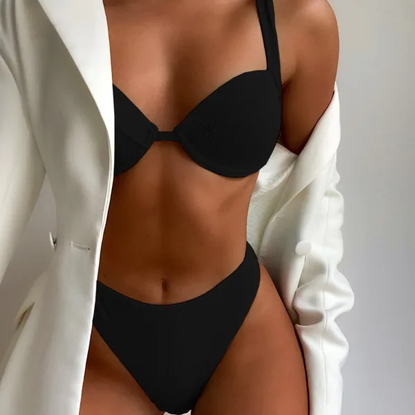 Ribbed Hard-Cup Thong Bikini Set