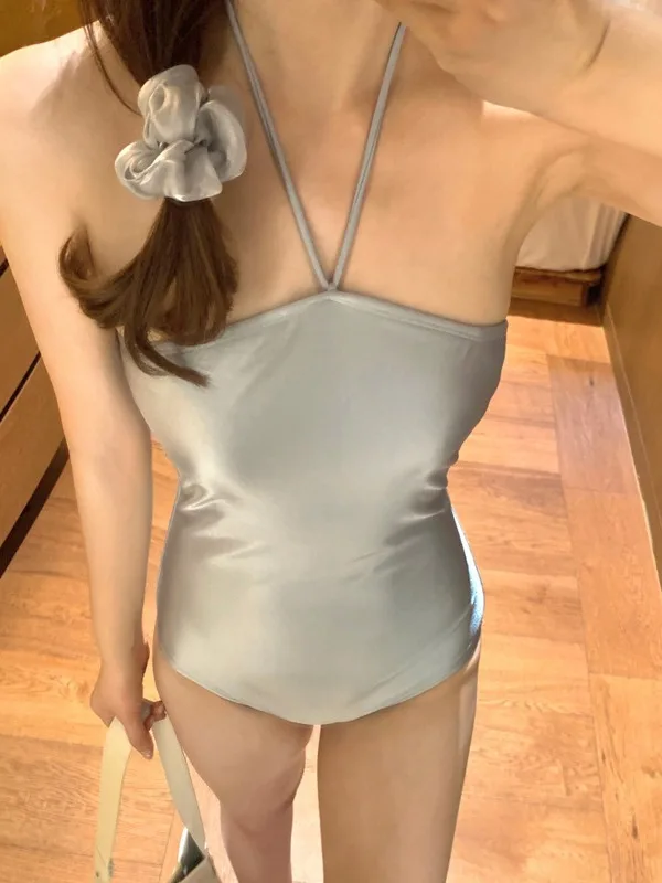 Halter-Neck One-Piece Swimsuit with Tie-Dye Print