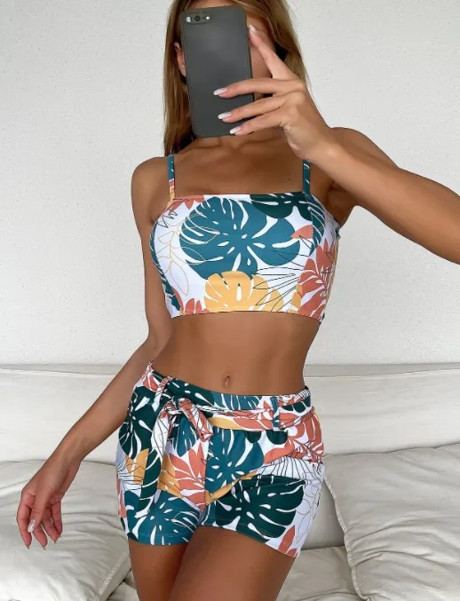 Rainforest Print Bikini Set with Boxer Bottoms