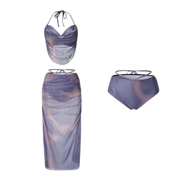 Seaside Three-Piece Bikini and Sarong Set
