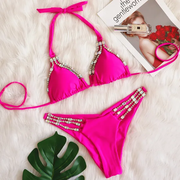 Diamond Embellished Chain Strap Two-Piece Bikini