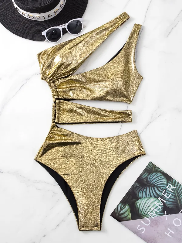 Minimalist Gold Backless One-Piece Swimsuit