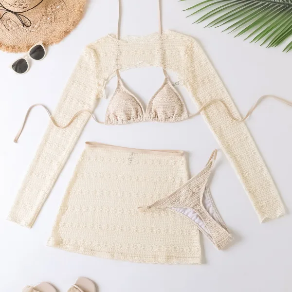 Solid Halter Bikini Set with Matching Skirt