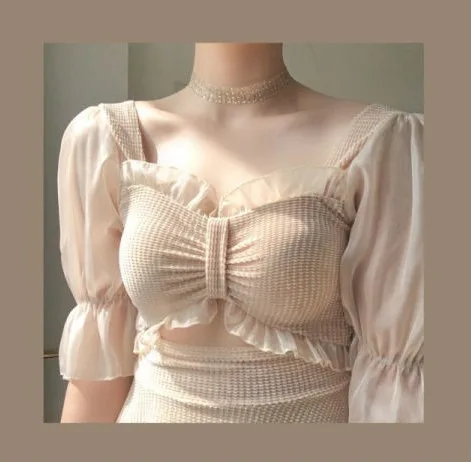 Champagne Short-Sleeve One-Piece Swimsuit