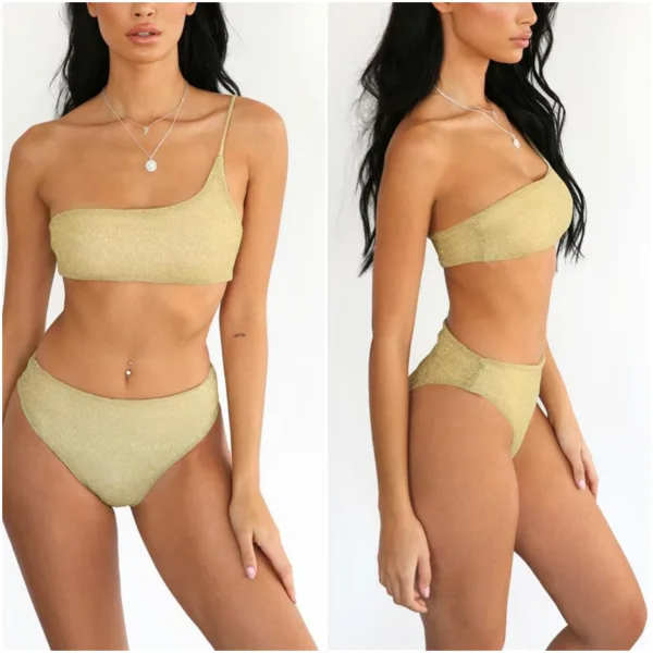 Luna One-Shoulder Bikini With Metallic Thread