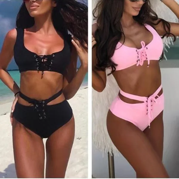 Flounced Bikini Set in Solid Hue