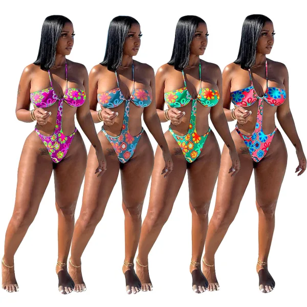One-Piece Swimsuit with Graphic Print Tie Detail