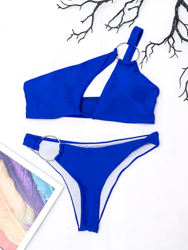 One-Shoulder Ring Bikini Set in Royal Blue