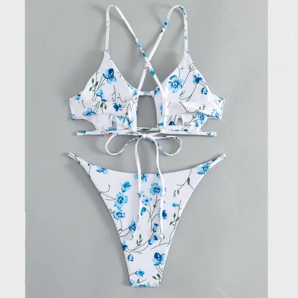 Floral Tie-Neck Triangle Bikini Set