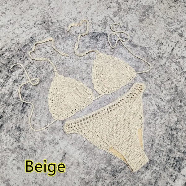 Crochet Three-Piece Bikini and Beach Skirt Set