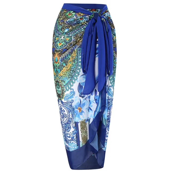 Floral Print Beach Wrap Skirt and Top Set