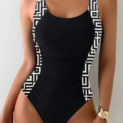Monochrome Color-Block One-Piece Swimsuit