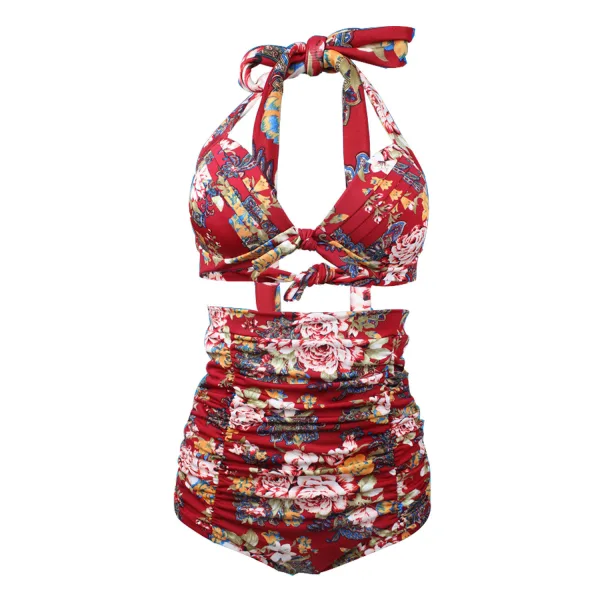 Retro High-Waist Printed Bikini Set