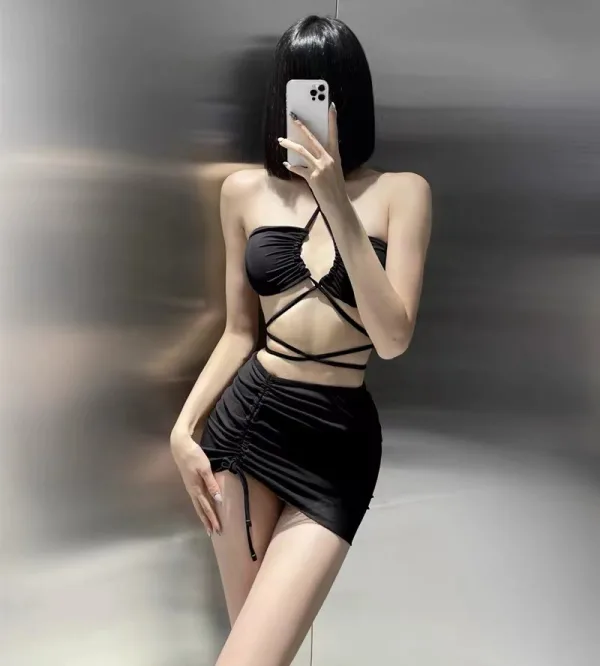 Three-Piece Bikini Set with Coordinating Cover-Up Skirt
