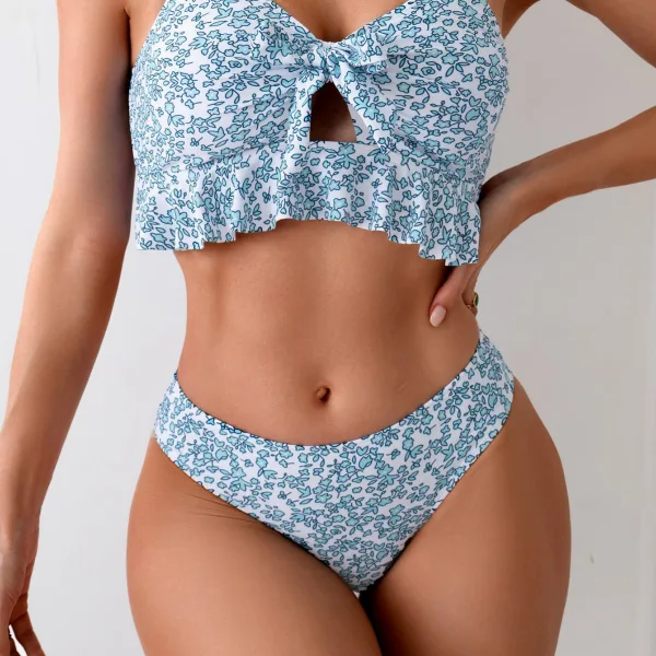 Floral Ruffle Bikini Set with Matching Cover-Up