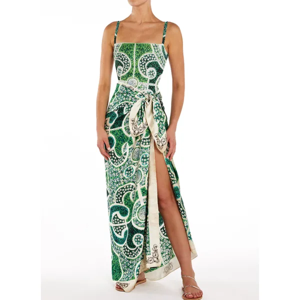 Tassel Detail One-Piece Swimsuit with Wrap Skirt