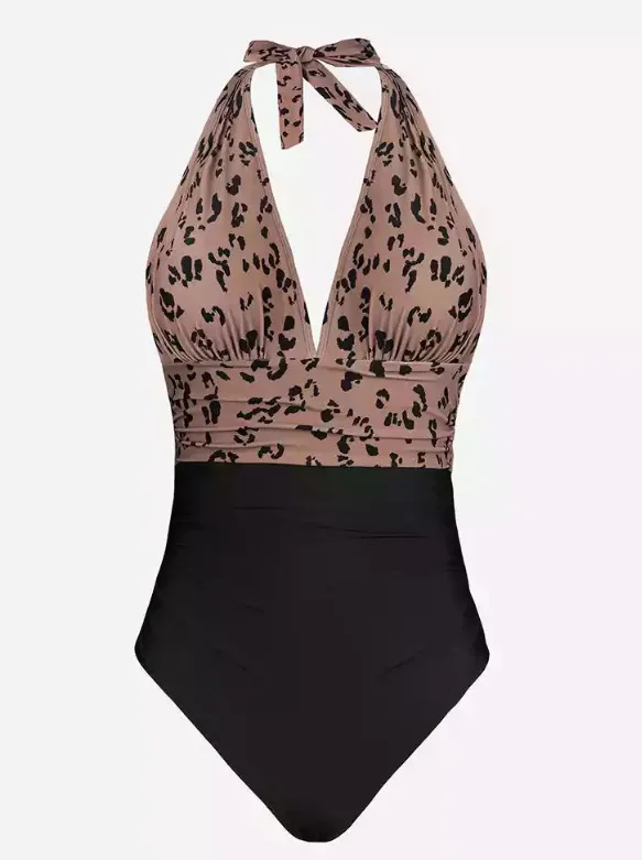 Deep V-Neck Lace-Up One-Piece Swimsuit