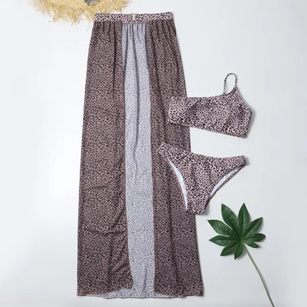 Three-Piece Halter Bikini with High-Waist Bottoms