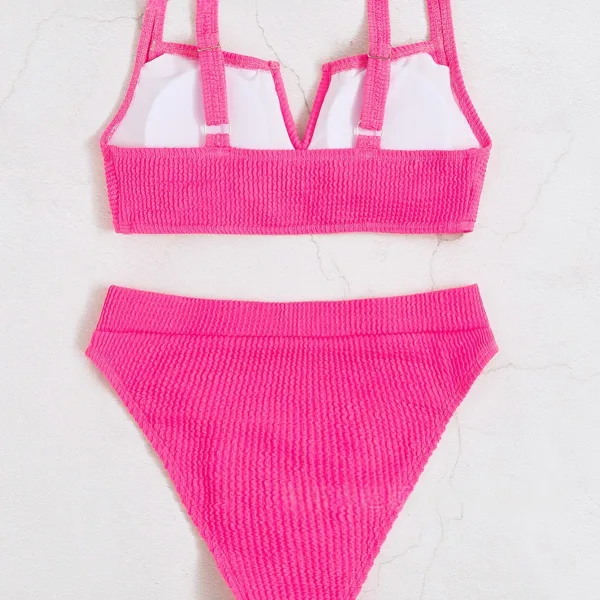 Solid V-Neck High-Waisted Bikini Set