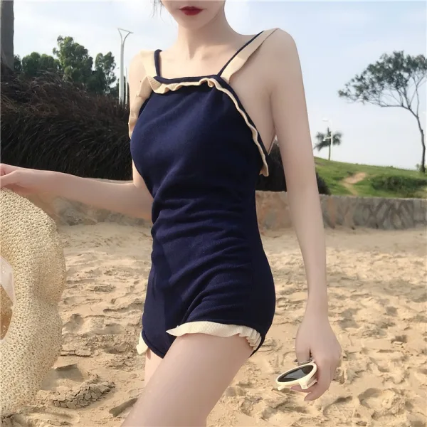Halter Neck One-Piece Knitted Swimsuit