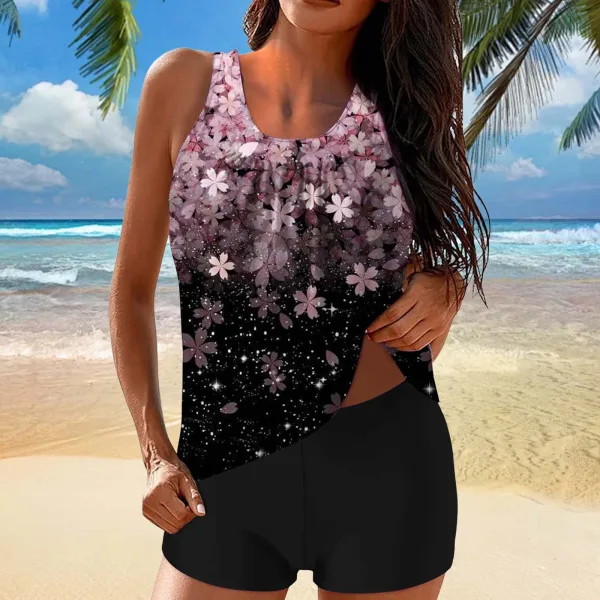 Floral Color Block High-Waist Bikini Set