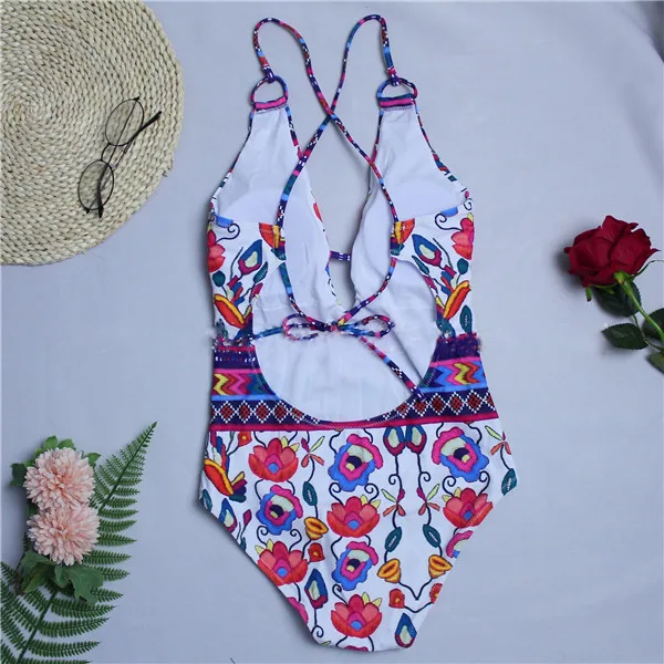 Floral Print Bandage One-Piece Swimsuit