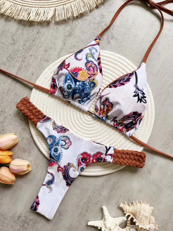 Braid Rope Print Bikini Set