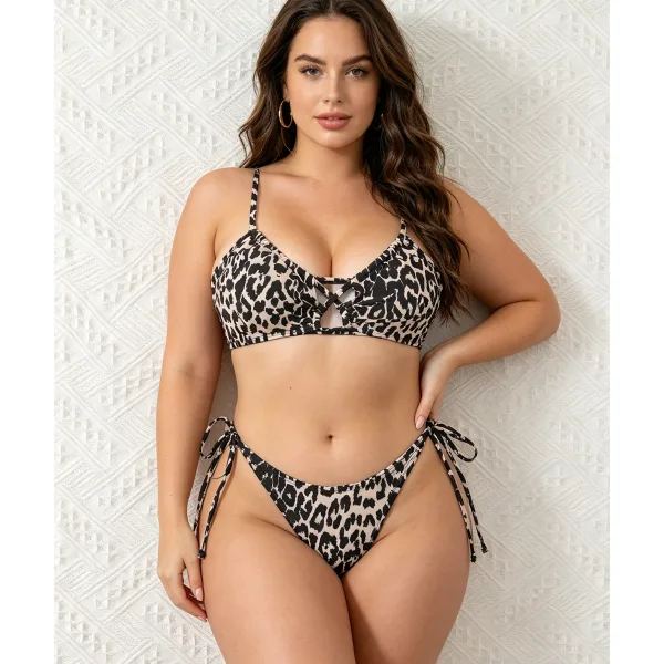 Leopard Print Crisscross Bralette Bikini Set