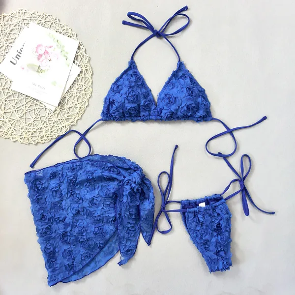 Floral Three-Piece Bikini Set with Lace-Up Detail