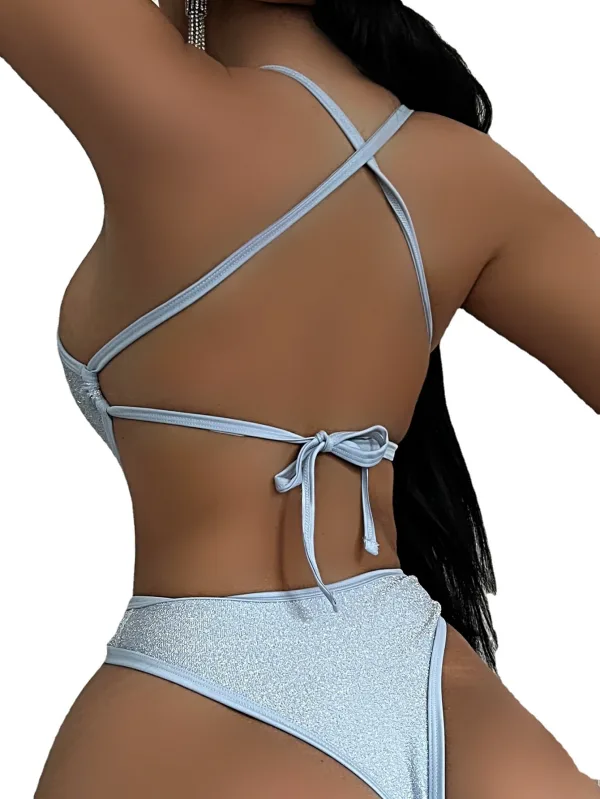 Classic Solid One-Piece Swimsuit in Light Blue