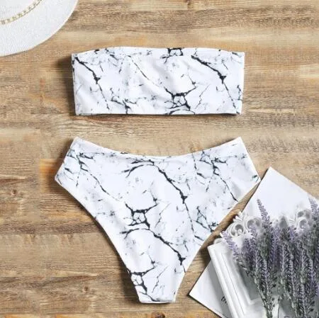 Marble Print Wrap Bikini Set