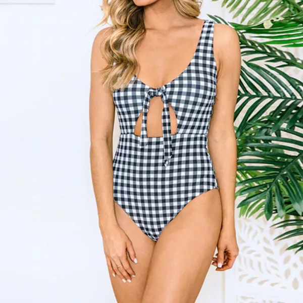 Gingham Tie-Front One-Piece Swimsuit