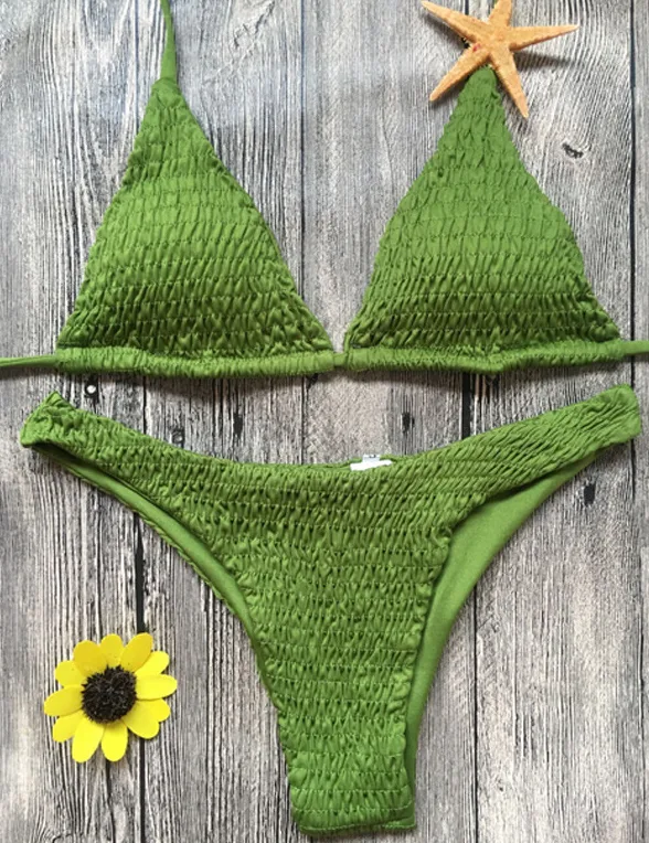 Pleated Triangle Bikini Set